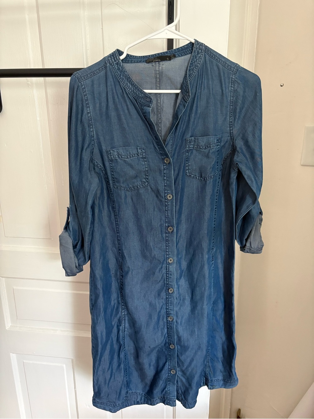 Prana Blue Denim Button-Front Long Sleeve Dress